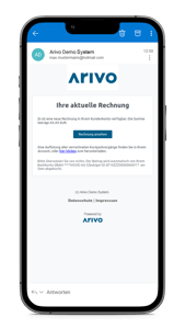 Mailbenachrichtigung zur neuen Rechnung des Arivo Kundenportals für kostenpflichtige Parkhäuser