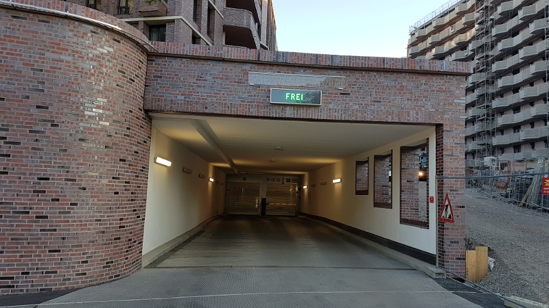 Entrance to the parking garage of The Brick, equipped with Arivo`s technology