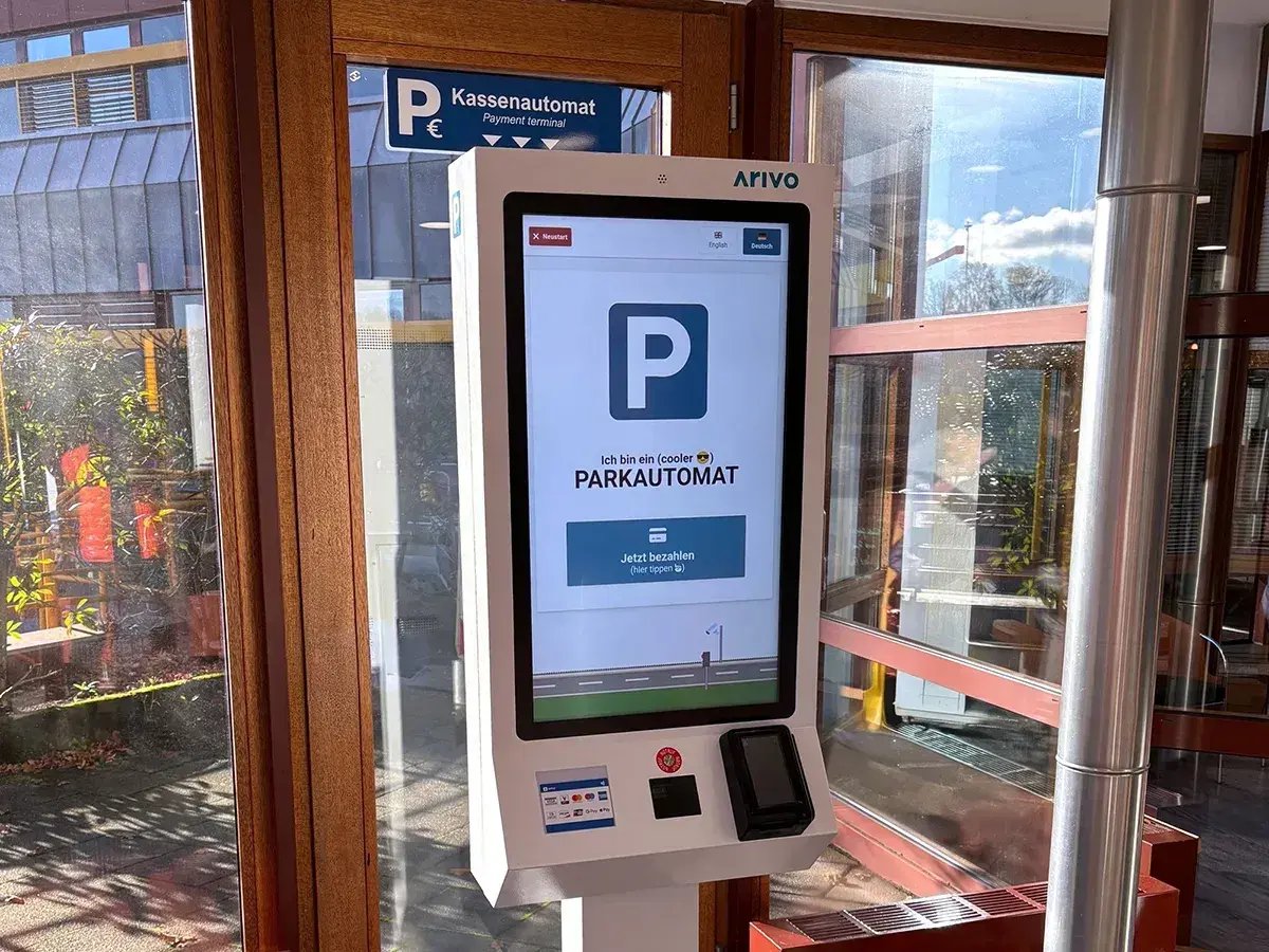 Cashless payment kiosk for parking fees at the hospital in Gummersbach (Germany).