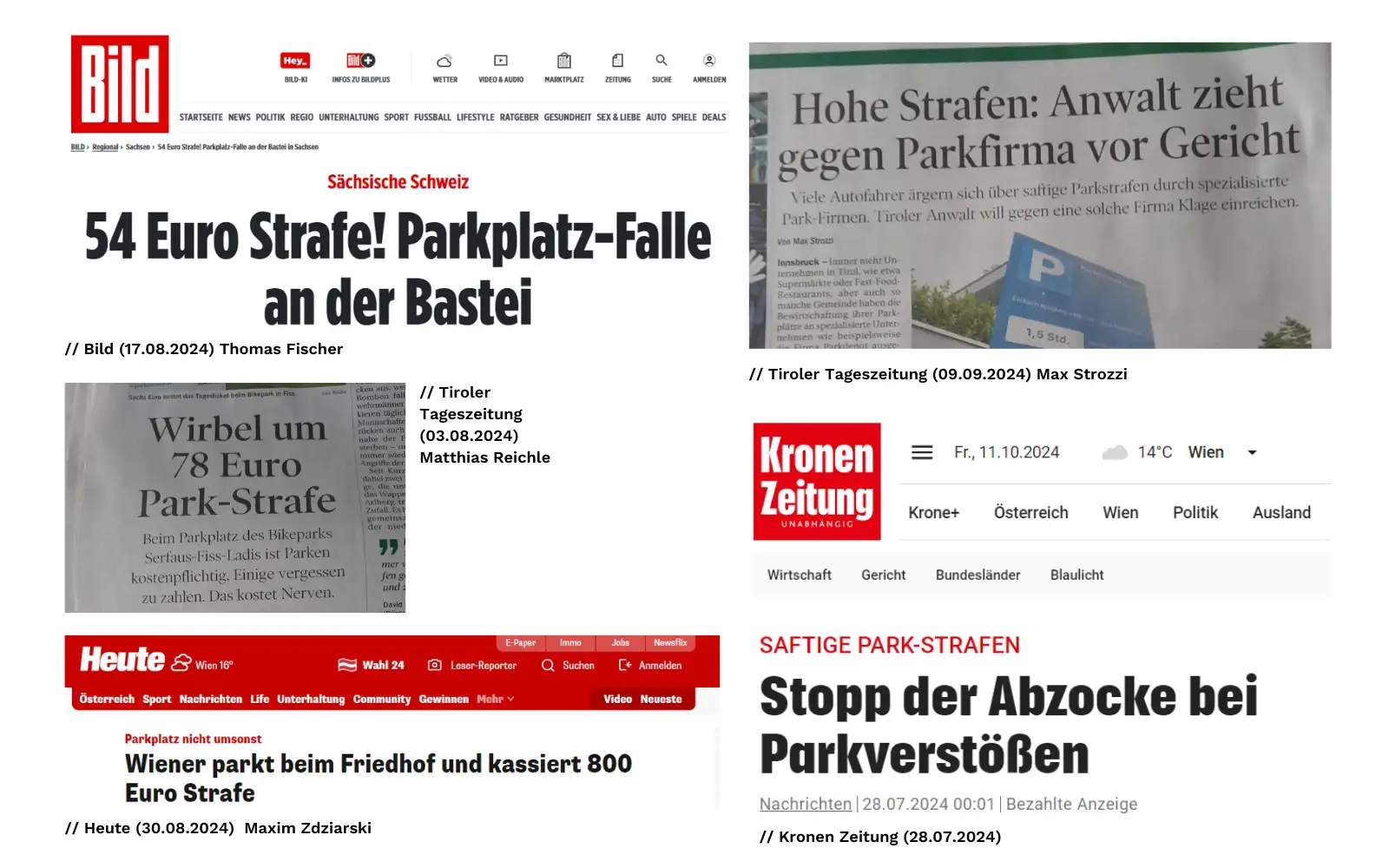 Schlagzeilen zu hohen Parkstrafen in der Presse