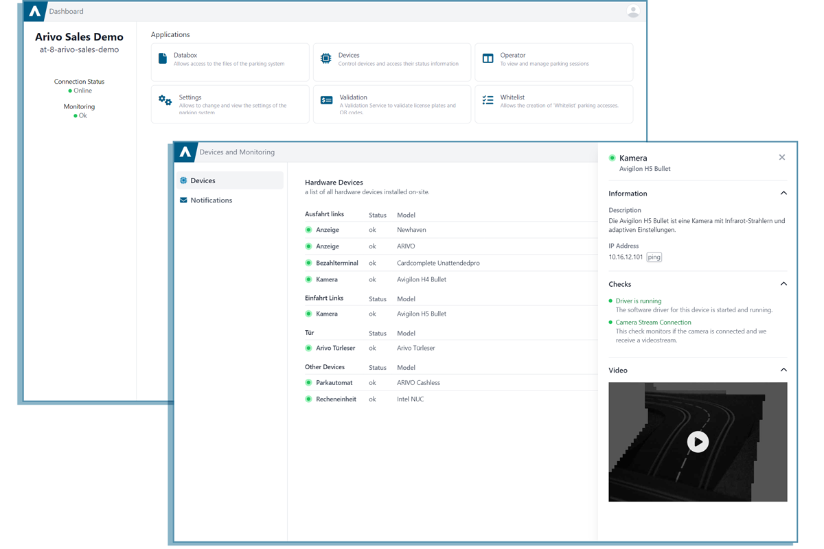 Interface example of the digital parking space management software from Arivo