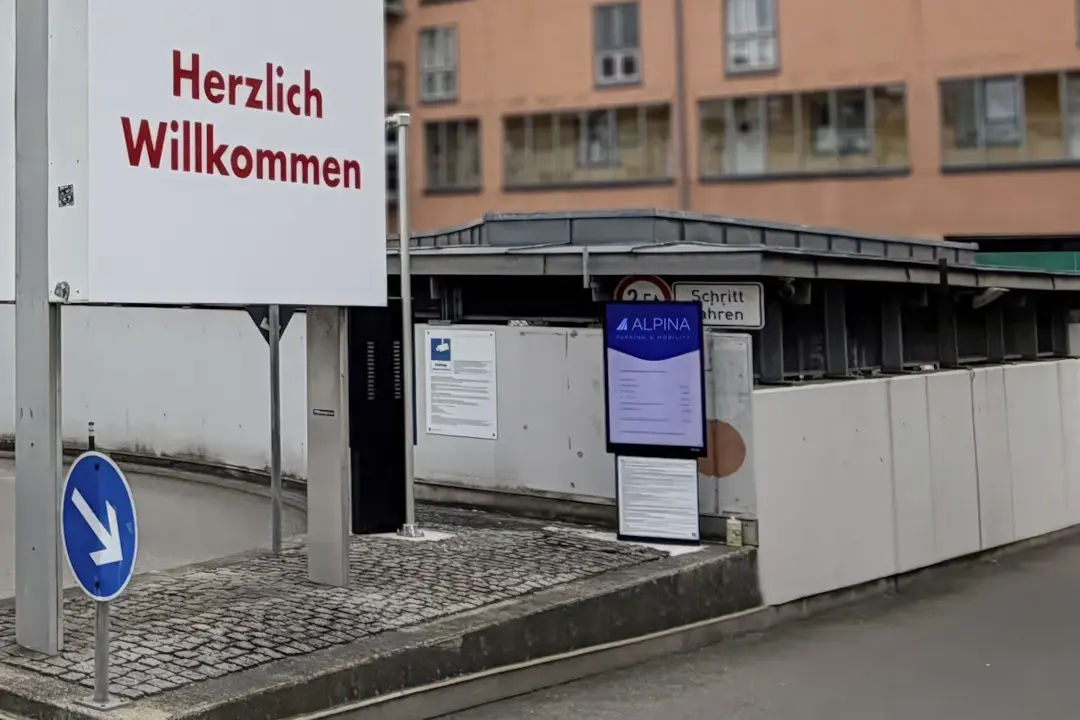 “City-Center Gersthofen” underground parking garage with a free-flow system. ALPINA Parking implements barrier-free and eco-friendly operations without tickets