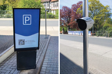 Arivo Freeflow-Anlage in Wolfenbüttel mit Screen und Kamera zur automatischen Kennzeichenerfassung